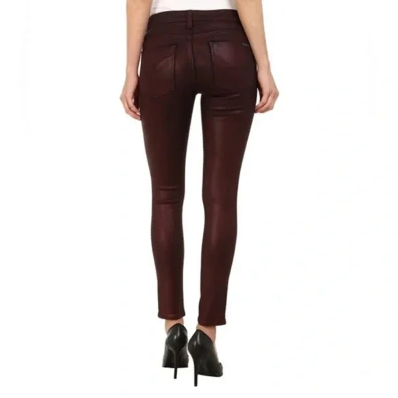 HudsonKrista Leather Crop Skinny Bordeaux Wax Suede Pants 24 Burgundy Maroon